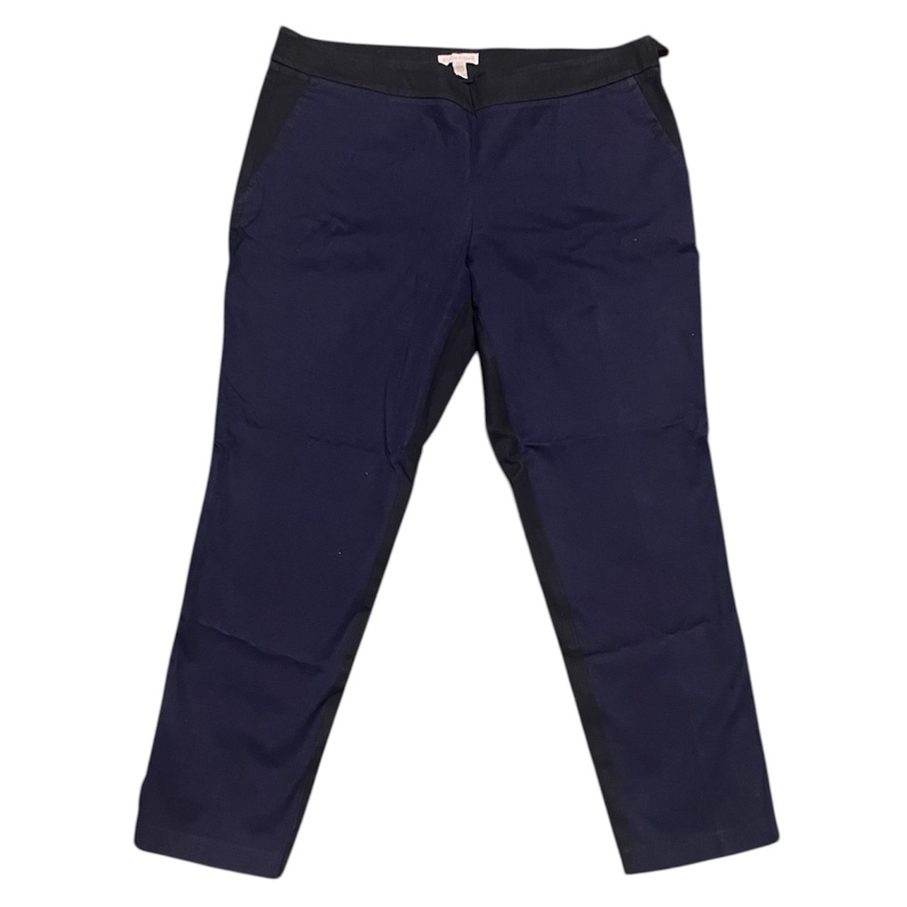 Eileen Fisher Colorblock Midnight Black Cotton Stretch Twill Slim Ankle Pants M